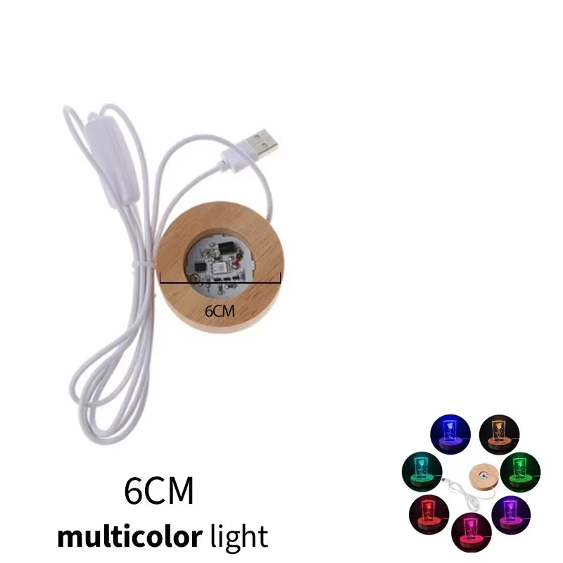 Base LED de madera redonda para figuras y cristal 6-8 cm