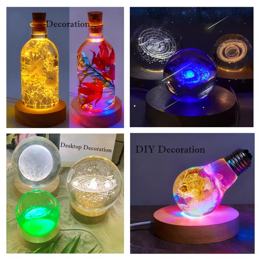 Base LED de madera cuadrada con mando RGB para figuras