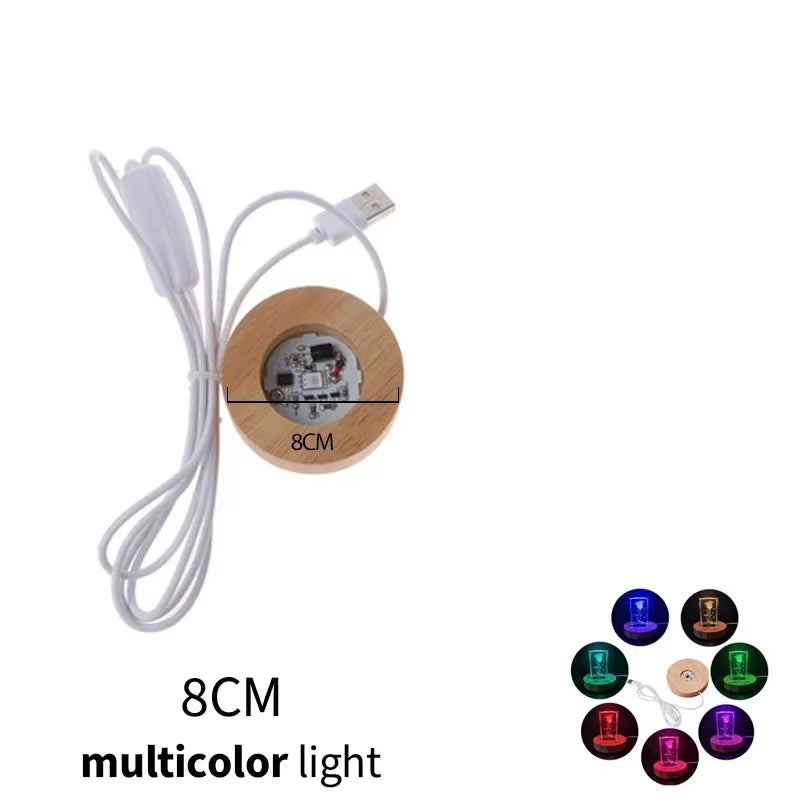 Base LED de madera redonda para figuras y cristal 6-8 cm