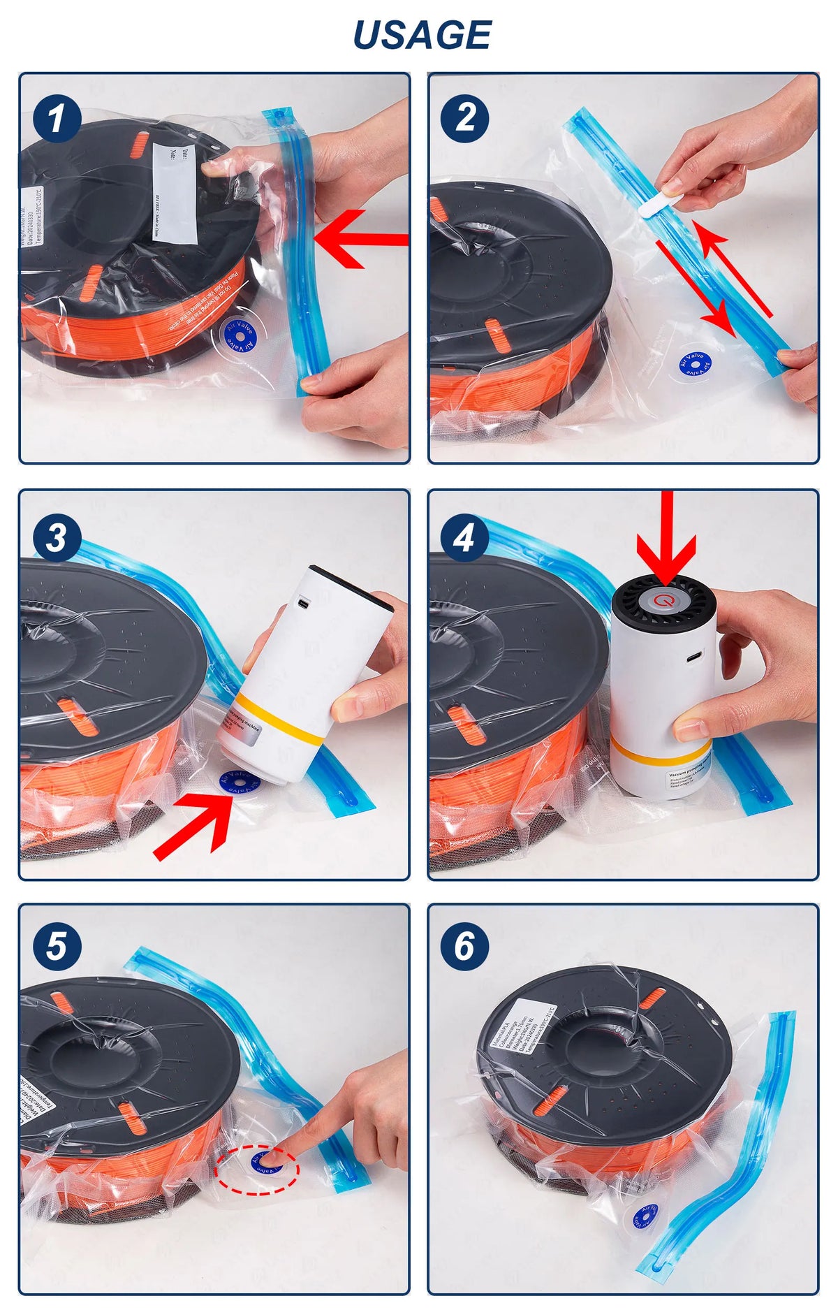 Kit De 5 Bolsas De Vacío Para Filamento Con Bomba Eléctrica