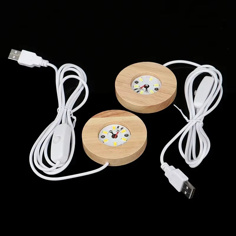 Base LED de madera redonda para figuras y cristal 6-8 cm