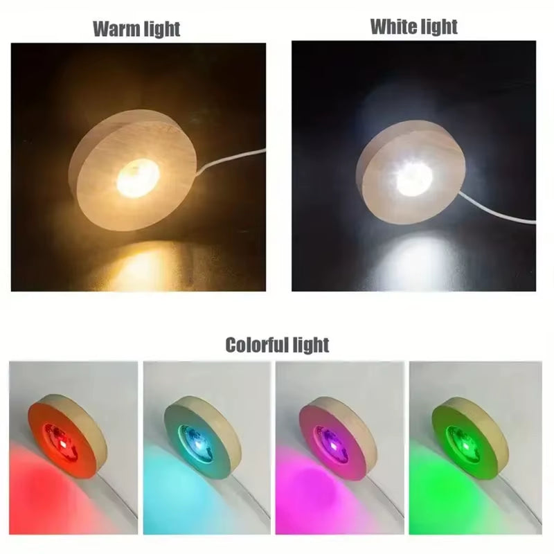 Base LED de madera redonda para figuras y cristal 6-8 cm