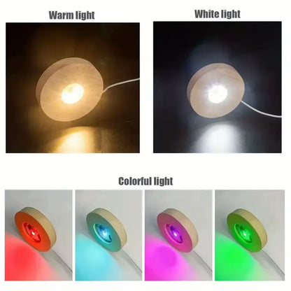 Base LED de madera redonda para figuras y cristal 6-8 cm