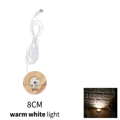 Base LED de madera redonda para figuras y cristal 6-8 cm