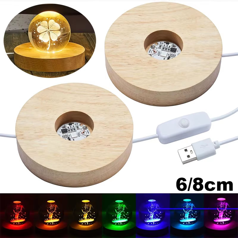 Base LED de madera redonda para figuras y cristal 6-8 cm