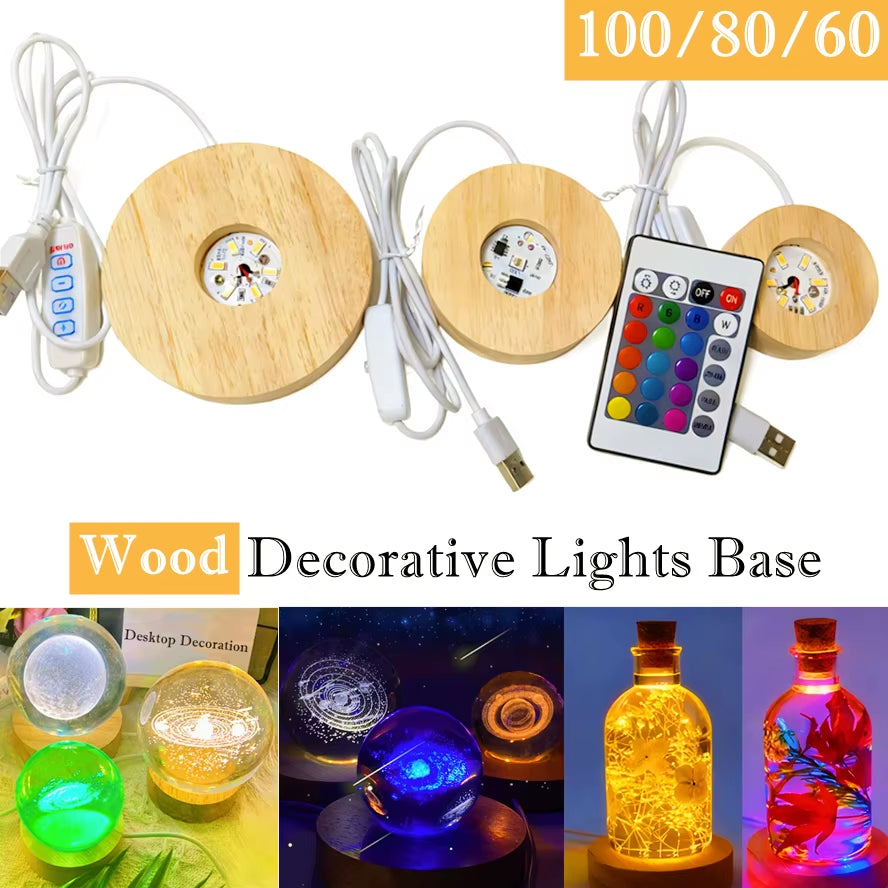 Base LED de madera cuadrada con mando RGB para figuras