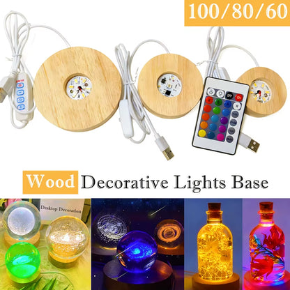 Base LED de madera cuadrada con mando RGB para figuras